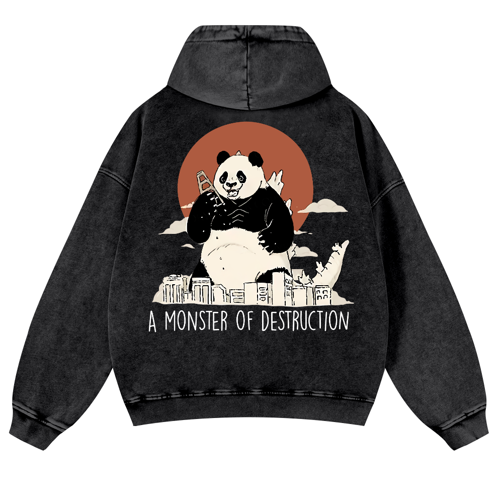 Panda Godzilla Vintage Washed Cotton Back Art Hoodie