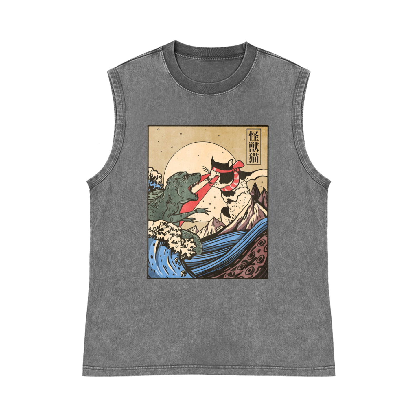 Cat Monster Wave Pure Cotton Wash-Dyed Sleeveless Tank Top