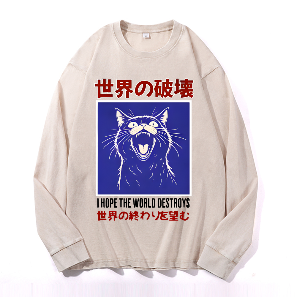 Cat Vintage Cotton Wash Crewneck Sweatshirt