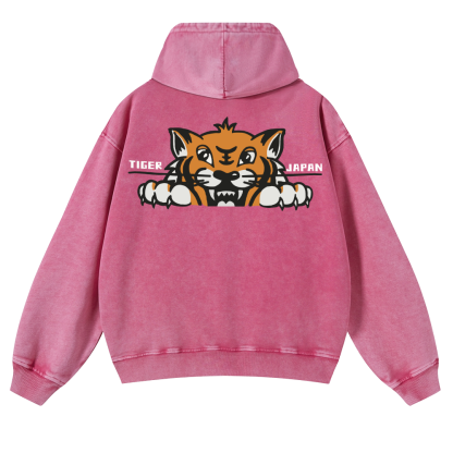 Tiger Japan Vintage Washed Cotton Back Art Hoodie