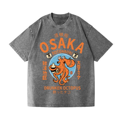 Osaka Drunken Octopus Vintage Wash Japanese Design T-Shirt