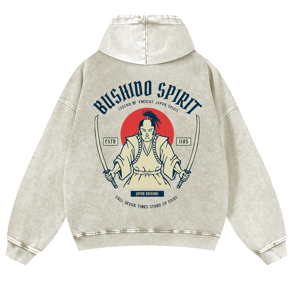 Bushido Spirit Vintage Washed Cotton Back Art Hoodie