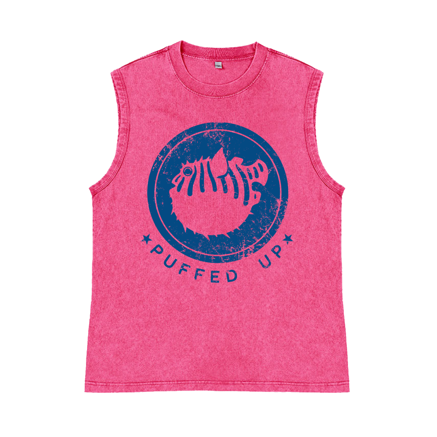 Puffed Up Fugu Fish Pure Cotton Wash-Dyed Sleeveless Tank Top