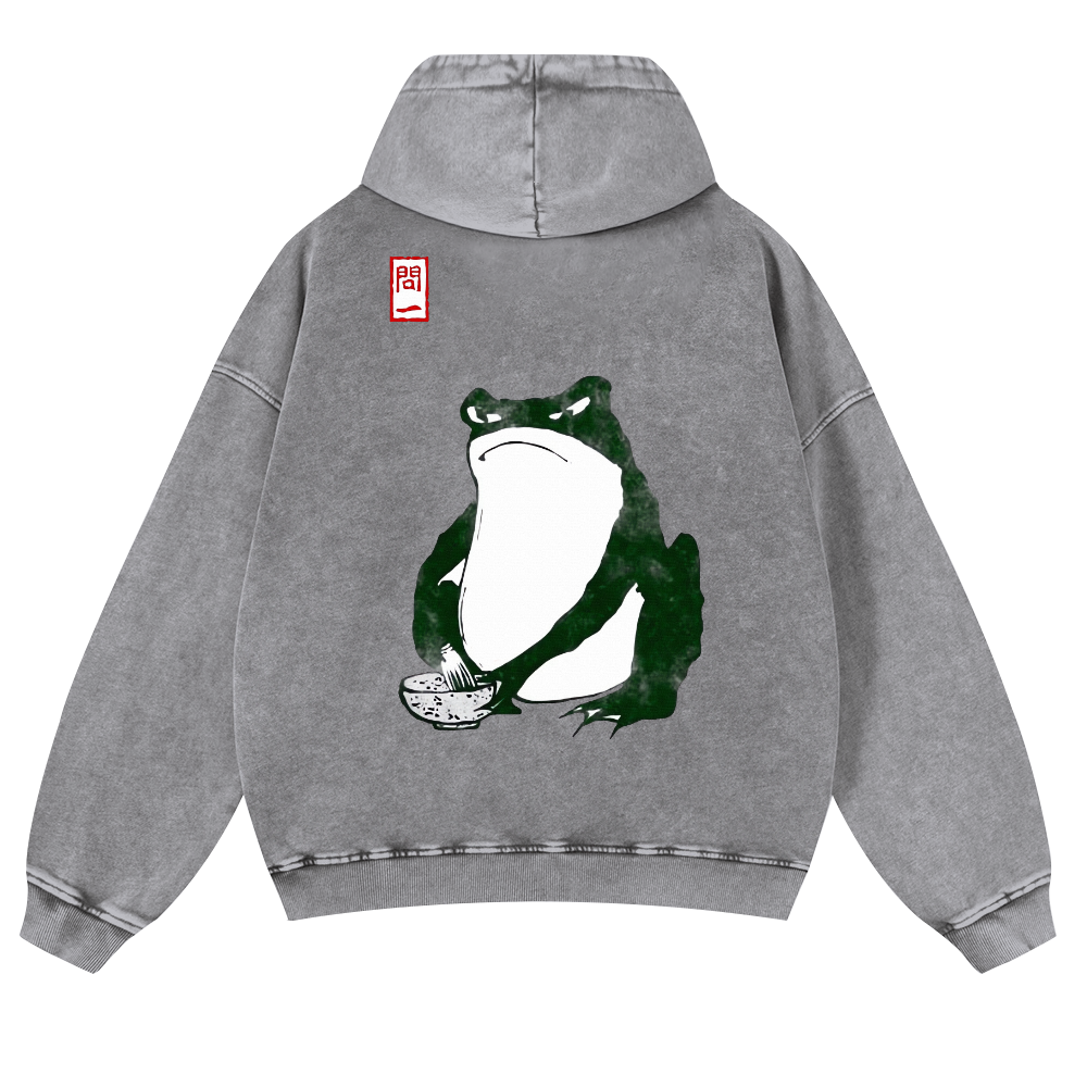 Frog Making Matcha Vintage Washed Cotton Back Art Hoodie