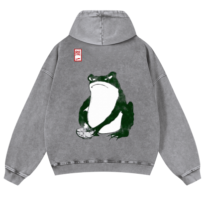 Frog Making Matcha Vintage Washed Cotton Back Art Hoodie