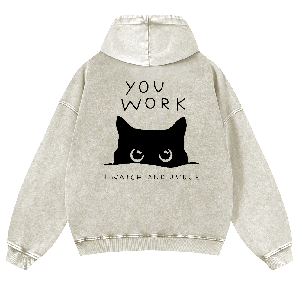 Cat Vintage Washed Cotton Back Art Hoodie