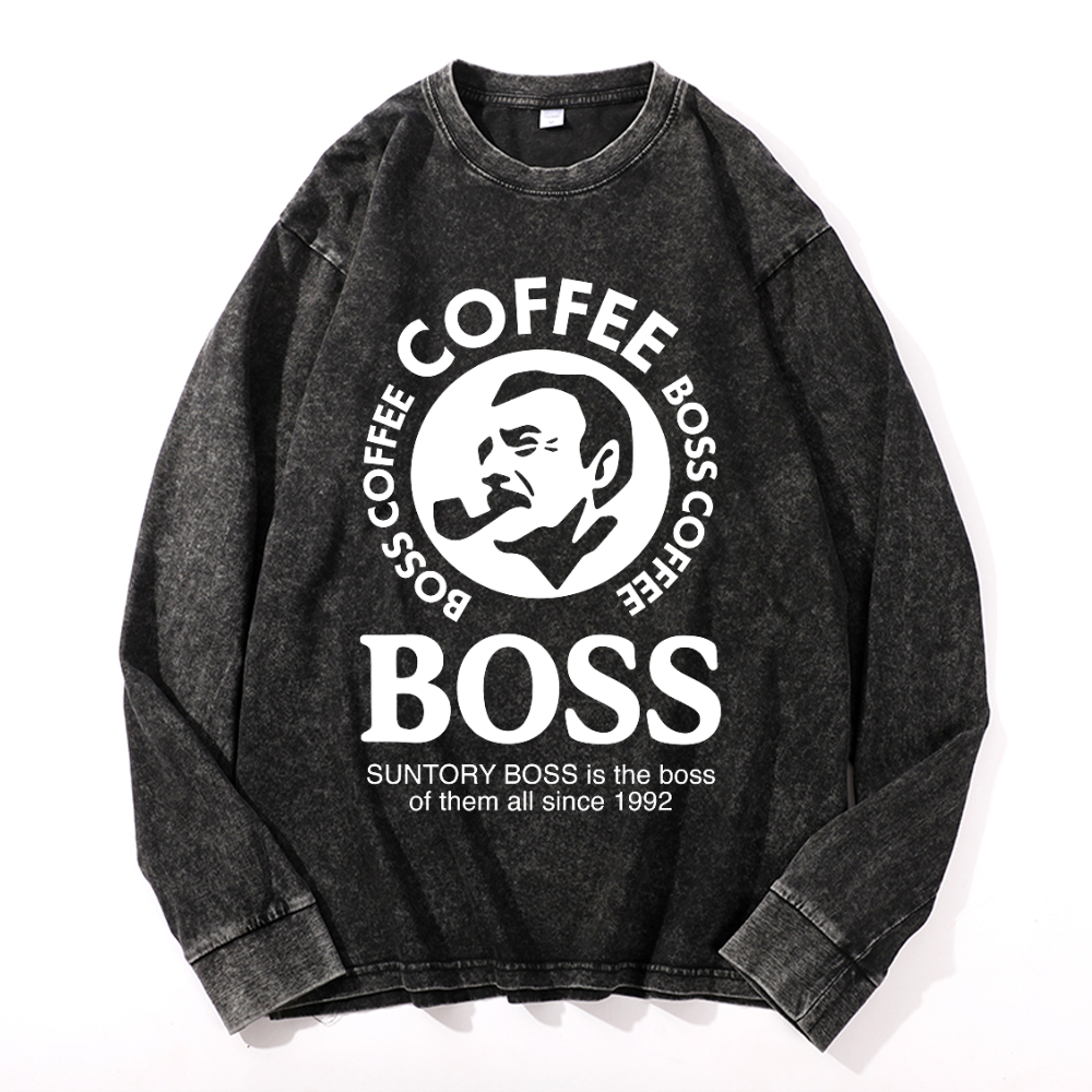 Coffee Boss Vintage Cotton Wash Crewneck Sweatshirt