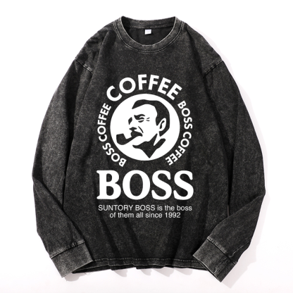 Coffee Boss Vintage Cotton Wash Crewneck Sweatshirt
