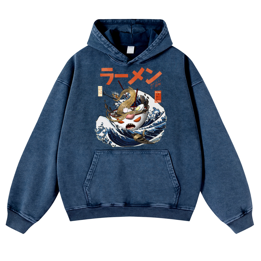 Ramen Wave Vintage Washed Thick Cotton Hoodie