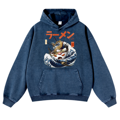 Ramen Wave Vintage Washed Thick Cotton Hoodie