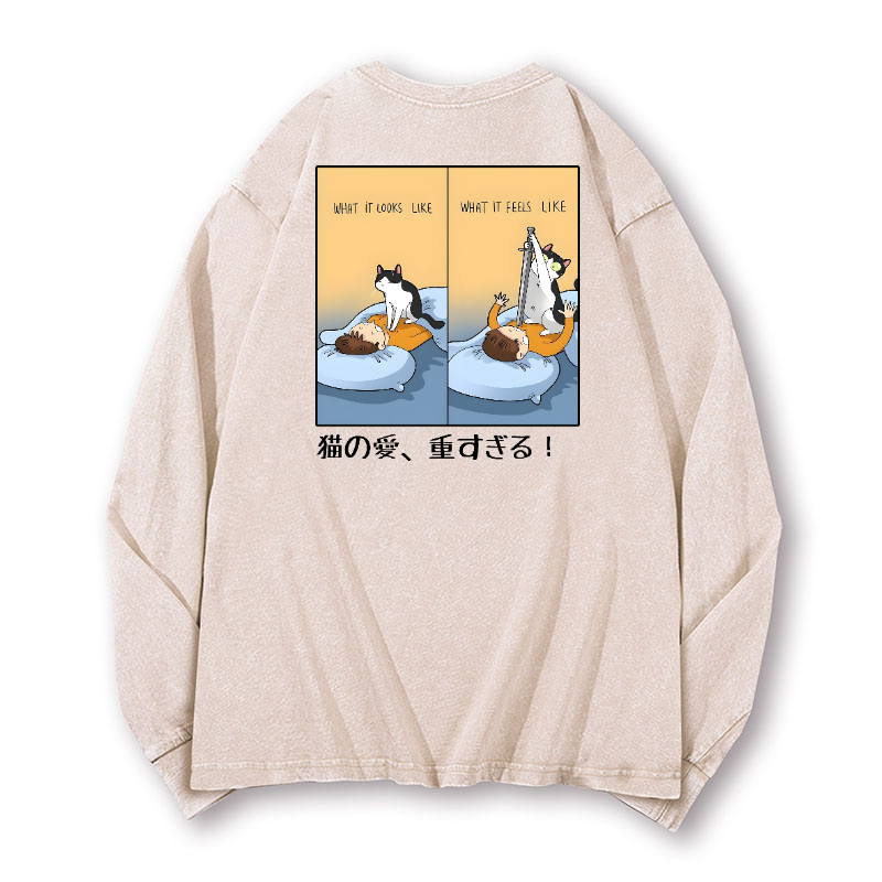 Cat Love Vintage Washed Cotton Back Art Long-sleeve T-shirt