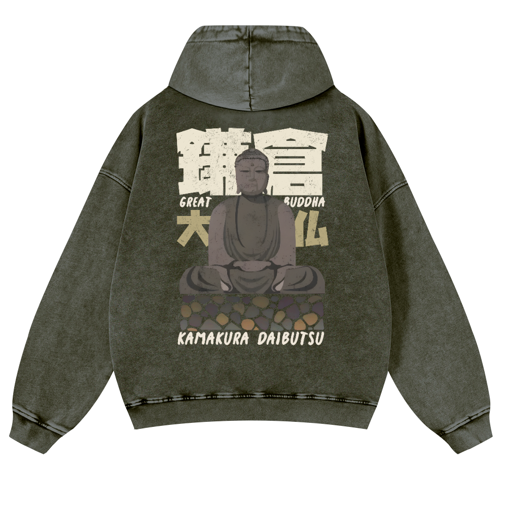 Kamakura Daibutsu Great Buddha Vintage Washed Cotton Back Art Hoodie