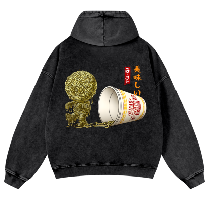 Ramen Mummy Vintage Washed Cotton Back Art Hoodie