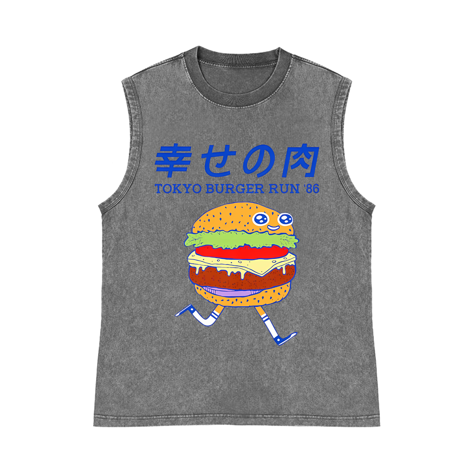 TOKYO BURGER RUN '86 Pure Cotton Wash-Dyed Sleeveless Tank Top