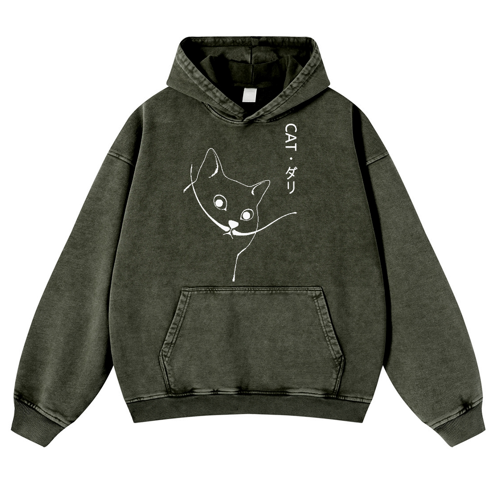 CAT Vintage Washed Thick Cotton Hoodie