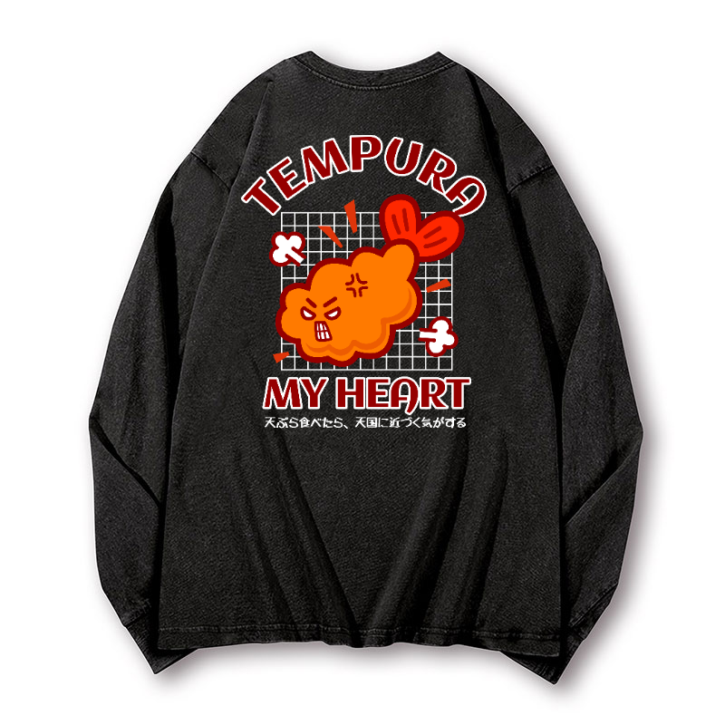 Tempura My Heart Vintage Washed Cotton Back Art Long-sleeve T-shirt