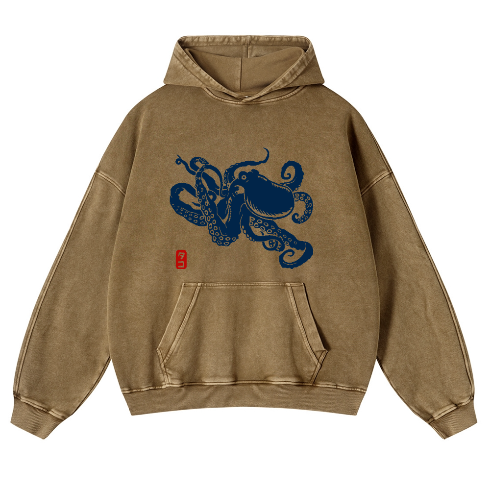 Octopus Vintage Washed Thick Cotton Hoodie