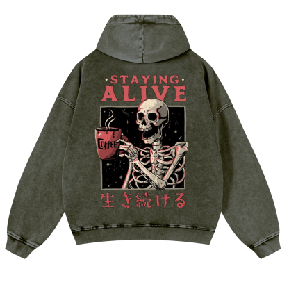 Skull Vintage Washed Cotton Back Art Hoodie