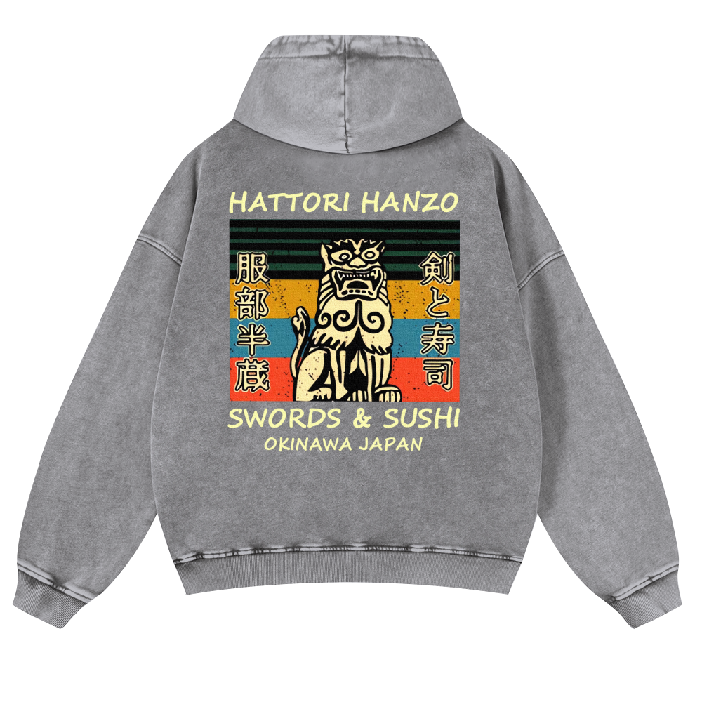 Okinawa Hattori Hanzo Vintage Washed Cotton Back Art Hoodie
