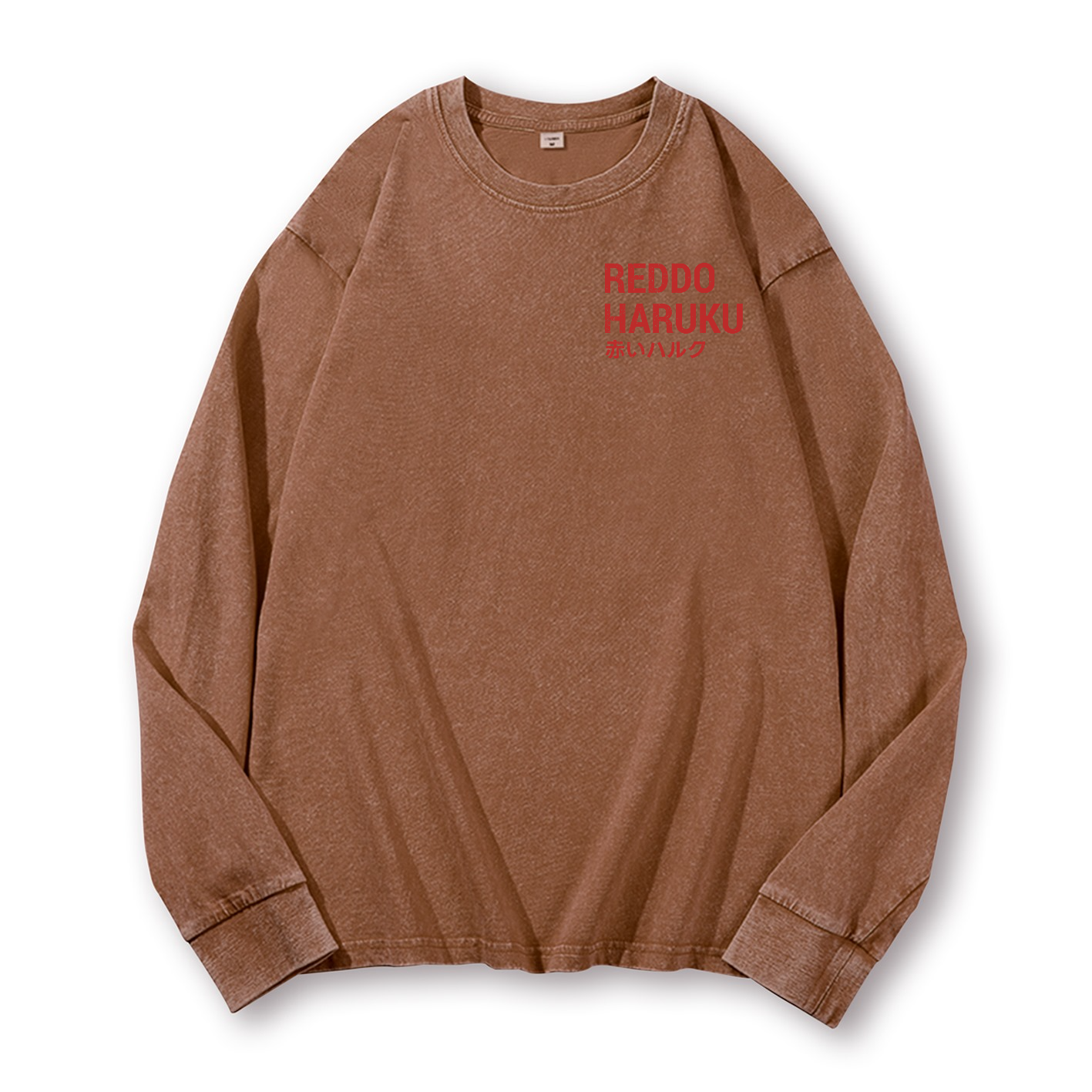 Reddo Haruku Vintage Washed Cotton Back Art Long-sleeve T-shirt