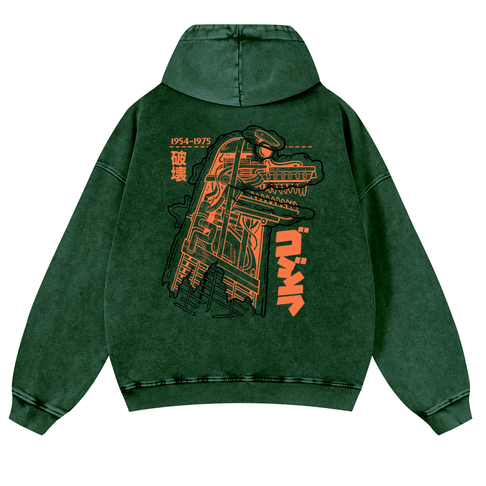 Godzilla Vintage Washed Cotton Back Art Hoodie