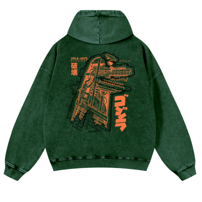 Godzilla Vintage Washed Cotton Back Art Hoodie