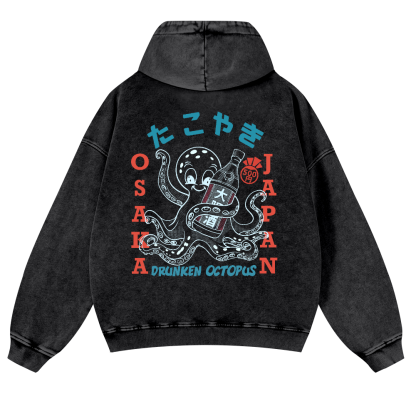 Osaka Drunken Octopus Vintage Washed Cotton Back Art Hoodie