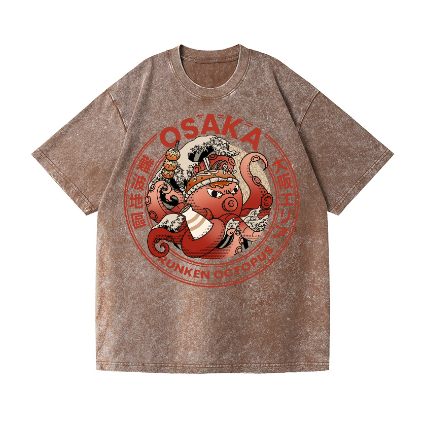 Osaka Dotonbori Drunken Octopus Vintage Wash Japanese Design T-Shirt