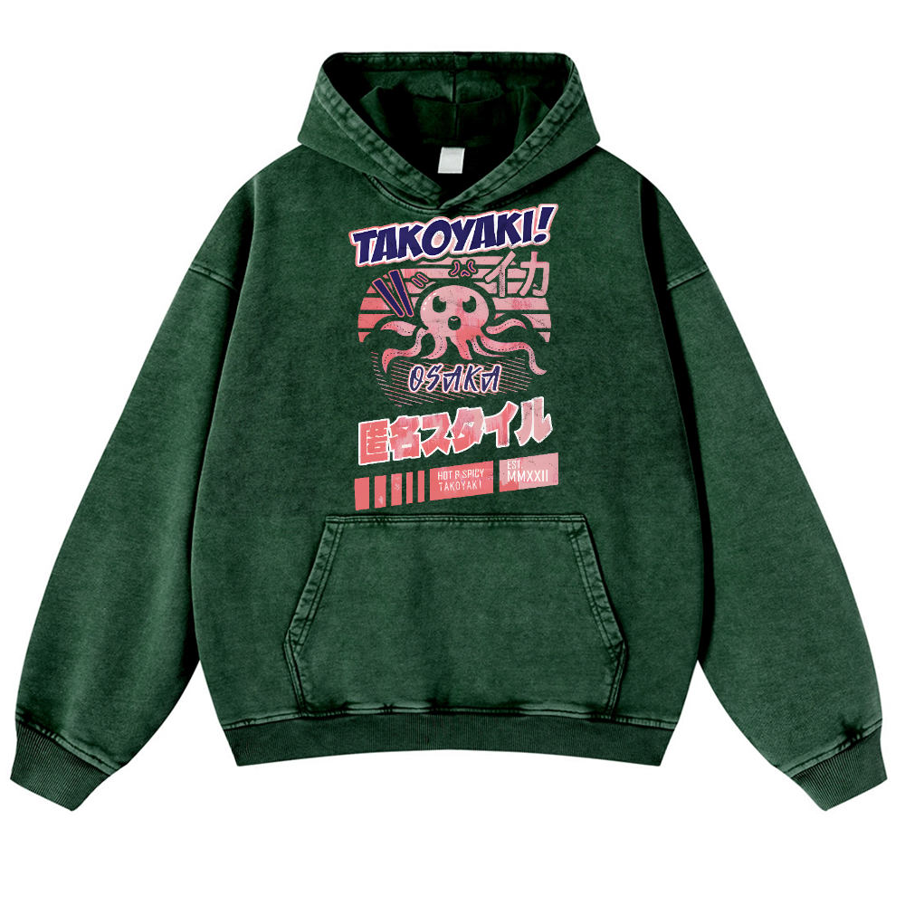 Takoyaki Octopus Vintage Washed Thick Cotton Hoodie
