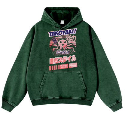 Takoyaki Octopus Vintage Washed Thick Cotton Hoodie