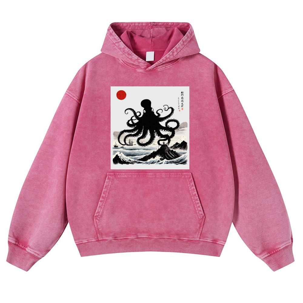 The Giant Octopus in the Sea Vintage Washed Thick Cotton Hoodie