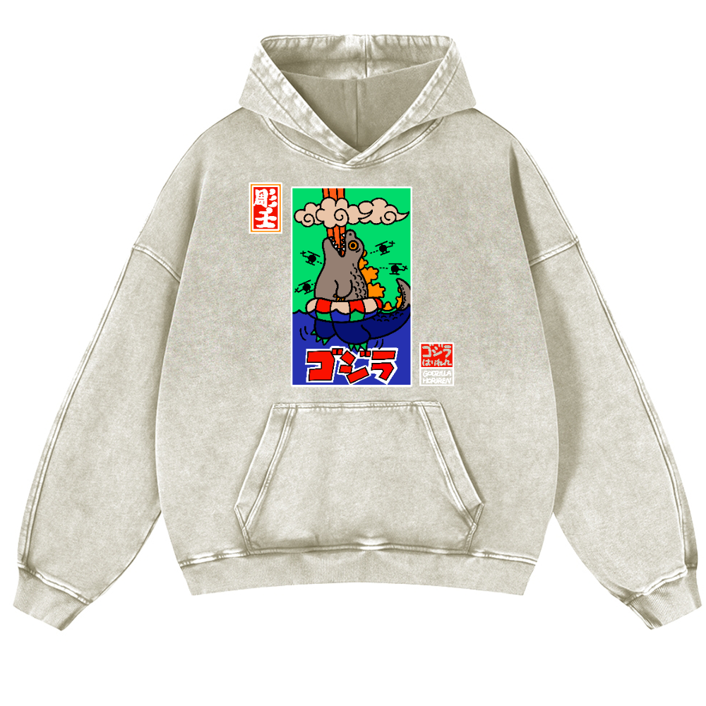 Godzilla Vintage Washed Thick Cotton Hoodie