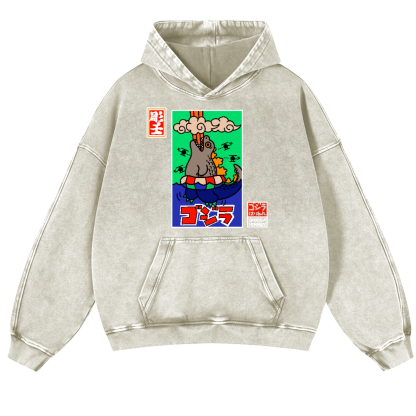 Godzilla Vintage Washed Thick Cotton Hoodie