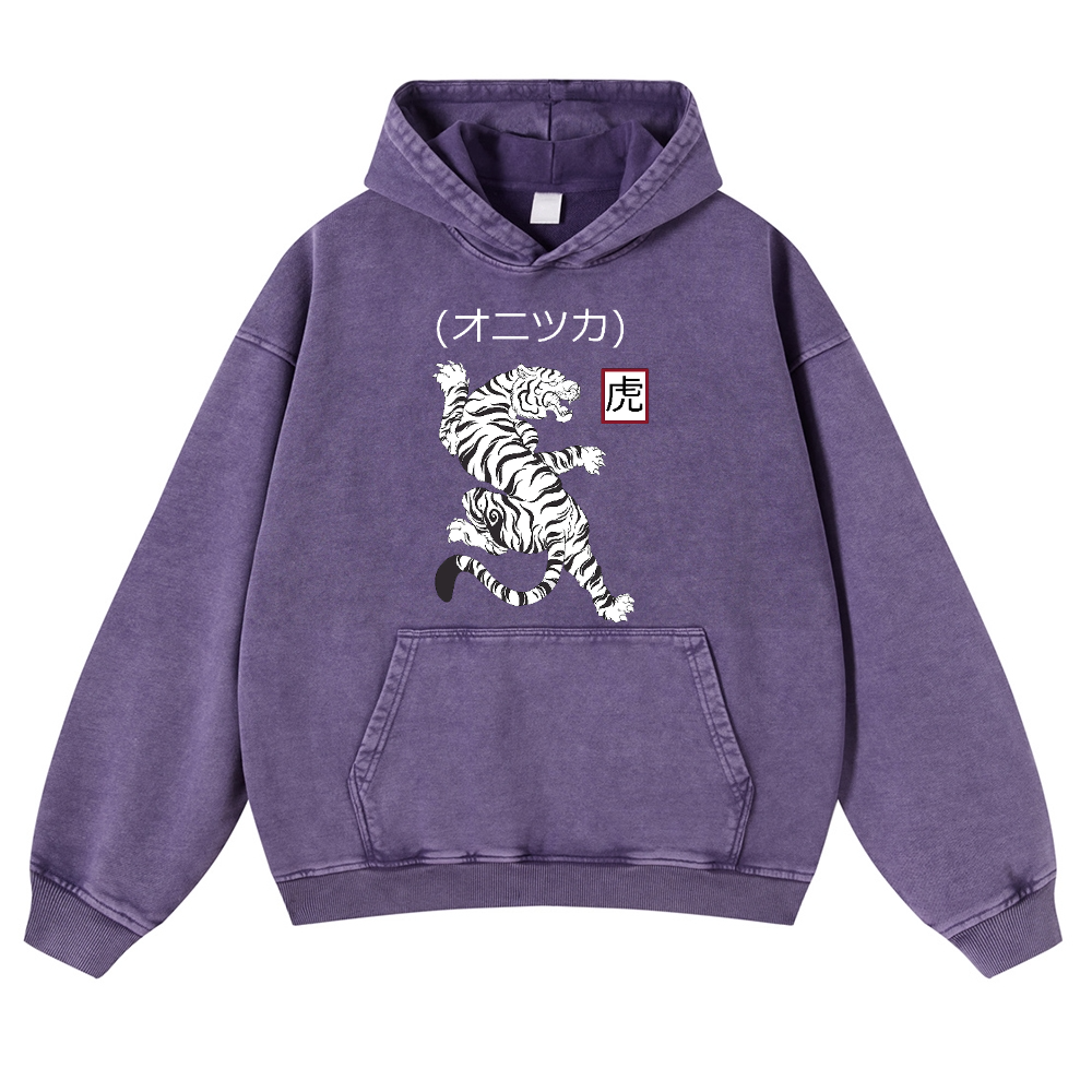 Tiger Vintage Washed Thick Cotton Hoodie