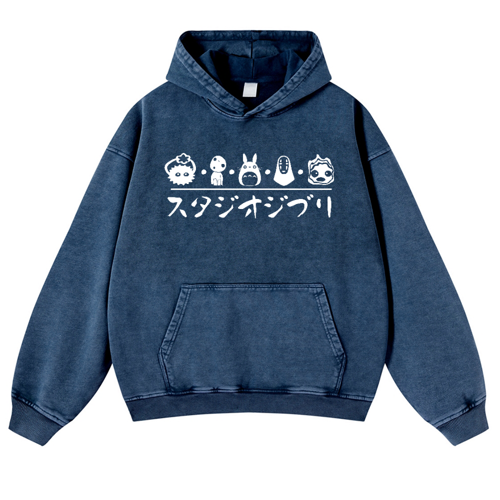 Ghibli No Face Kaonashi Totoro Vintage Washed Thick Cotton Hoodie