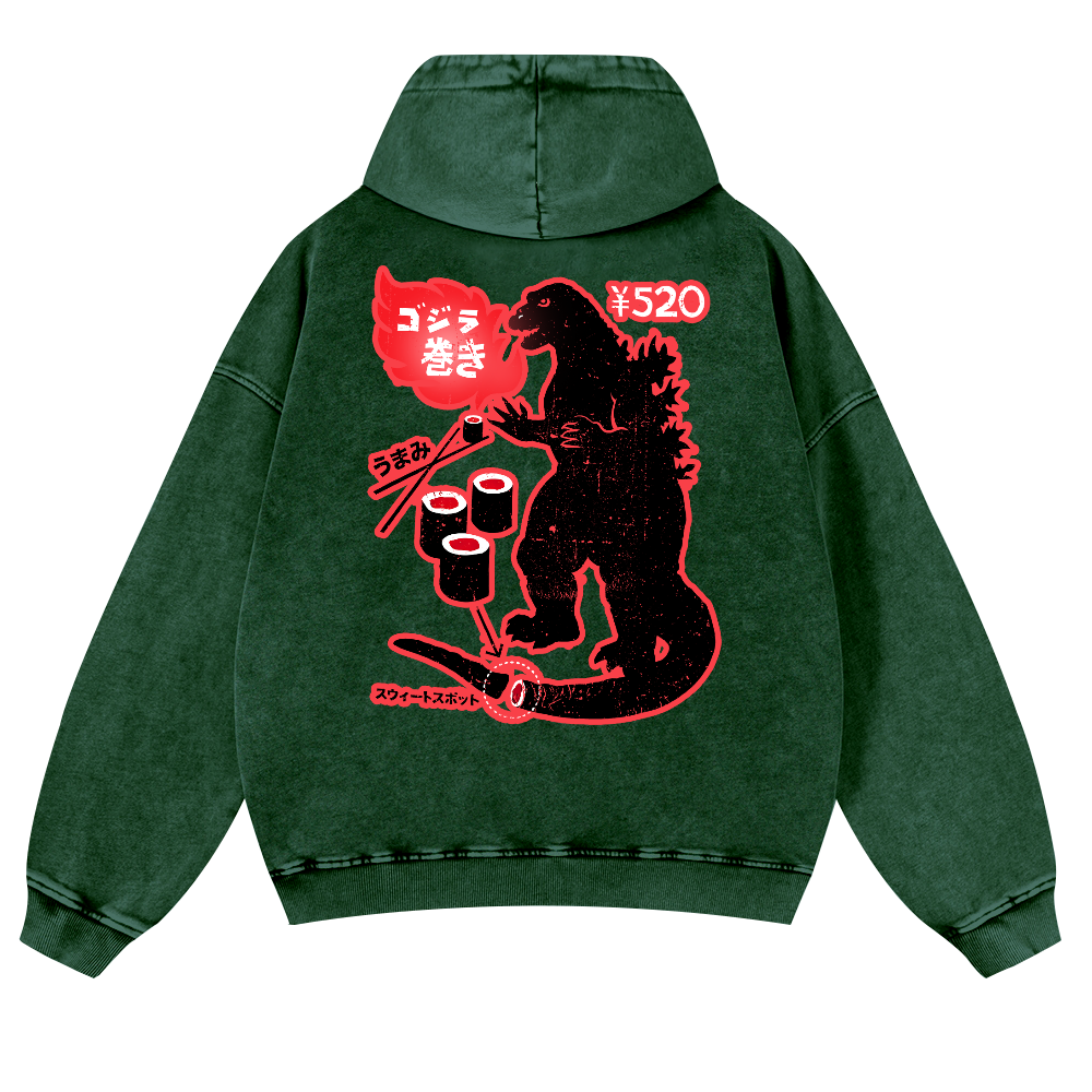 Godzilla Sushi Vintage Washed Cotton Back Art Hoodie