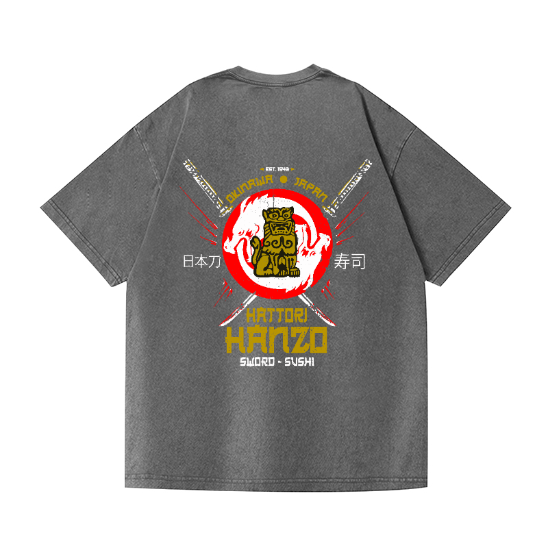 Stone Lion Vintage Wash Japanese Design Back Art T-Shirt