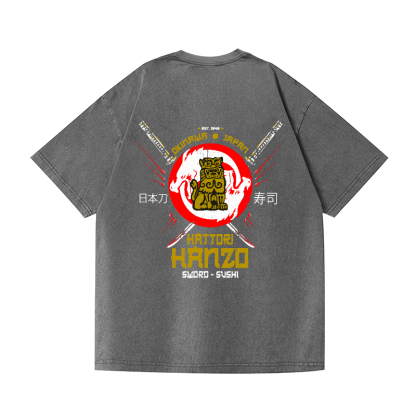 Stone Lion Vintage Wash Japanese Design Back Art T-Shirt