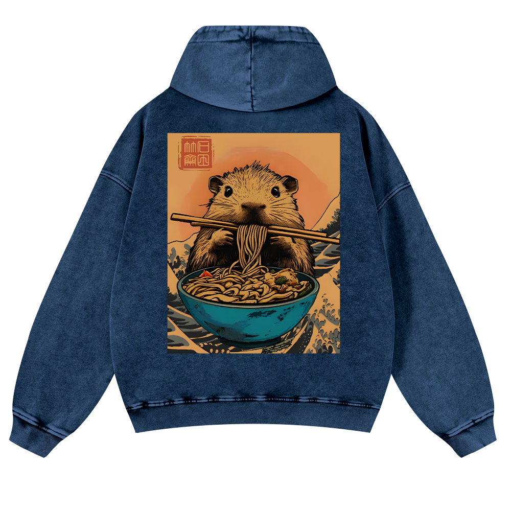 Guinea Pig Ramen Vintage Washed Cotton Back Art Hoodie