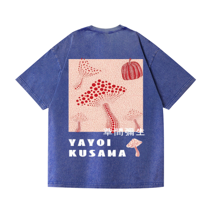 Yayoi Kusama Mushroom Pumpkin Vintage Wash Japanese Design Back Art T-Shirt