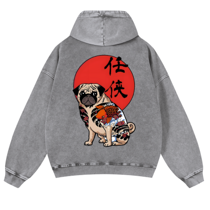 Dog Vintage Washed Cotton Back Art Hoodie