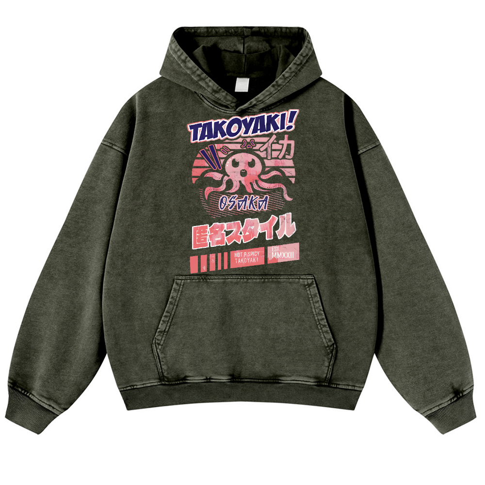 Takoyaki Octopus Vintage Washed Thick Cotton Hoodie