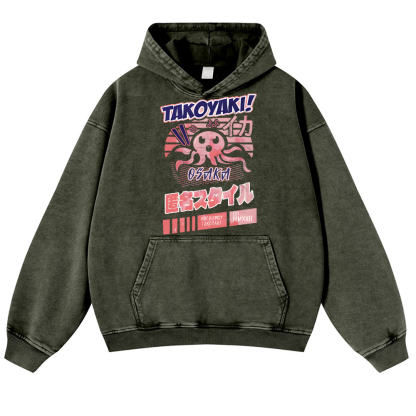 Takoyaki Octopus Vintage Washed Thick Cotton Hoodie