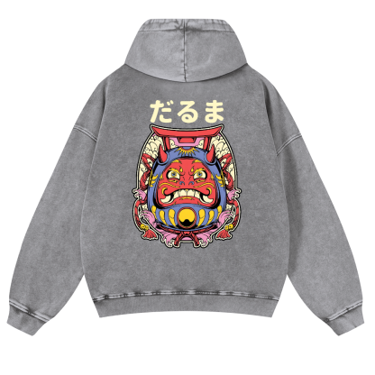 Daruma Vintage Washed Cotton Back Art Hoodie