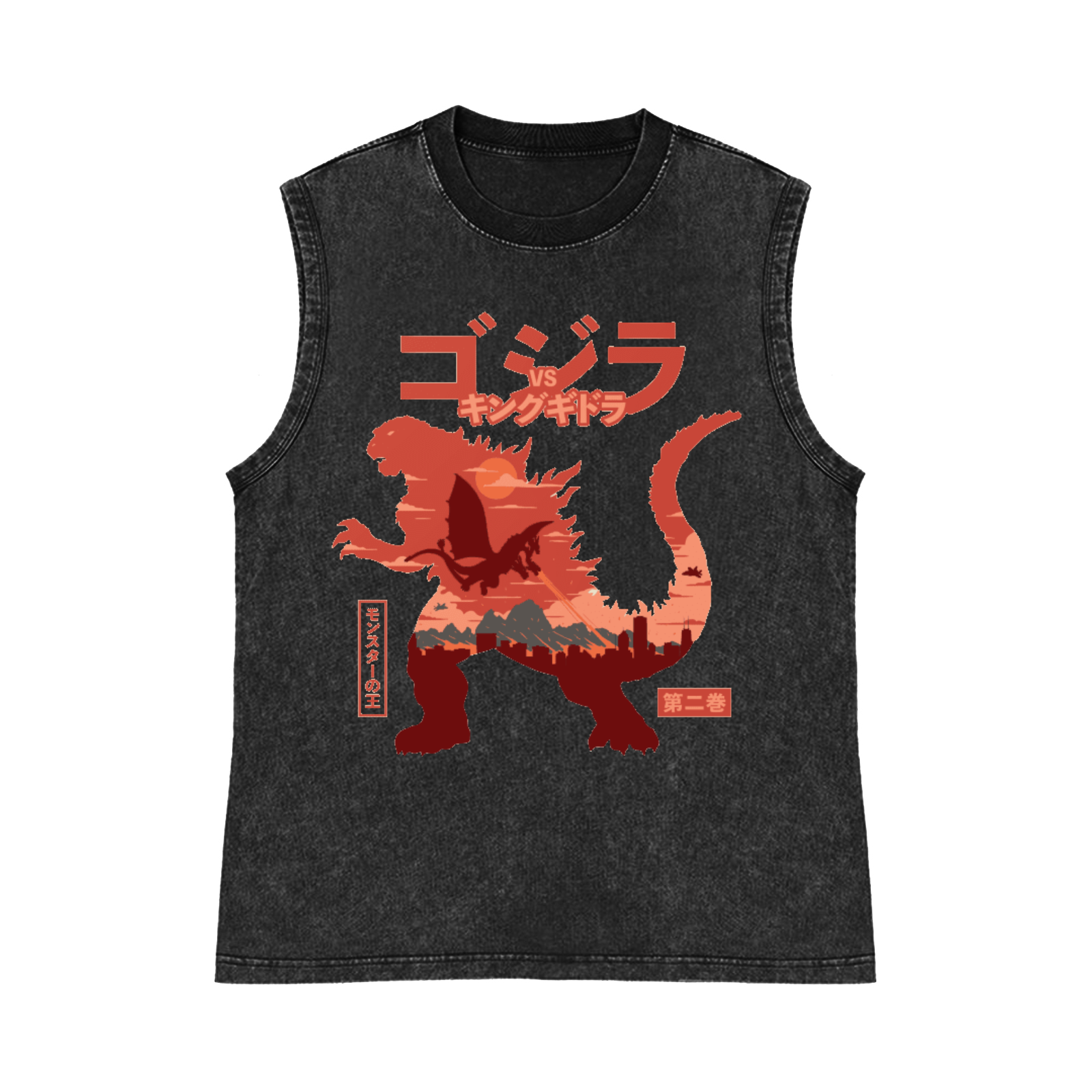 Godzilla vs. King Ghidorah Showdown Pure Cotton Wash-Dyed Sleeveless Tank Top