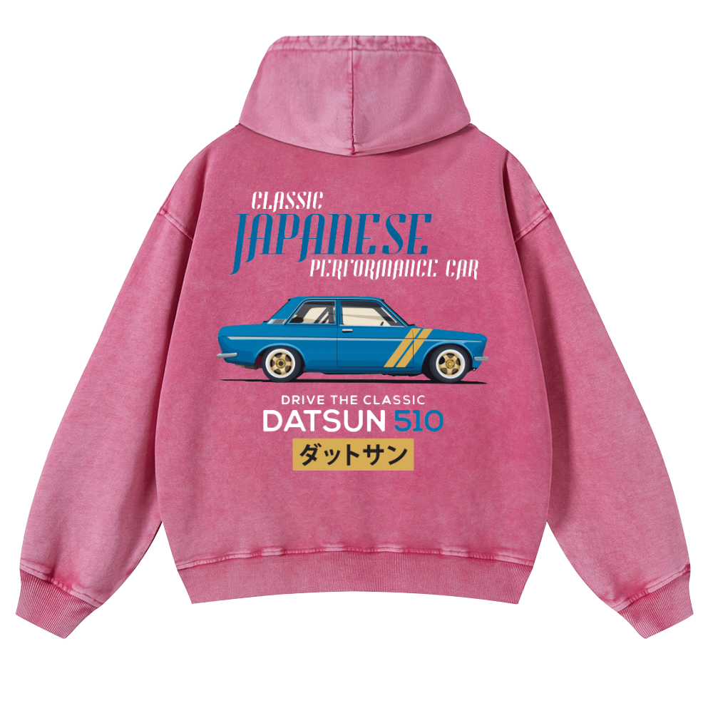Datsun Car Vintage Washed Cotton Back Art Hoodie