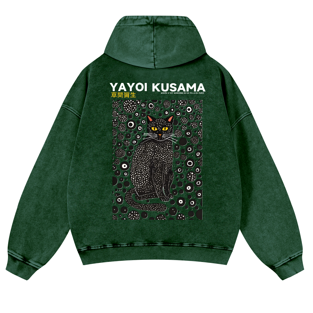 Yayoi Kusama Cat Vintage Washed Cotton Back Art Hoodie