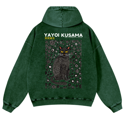 Yayoi Kusama Cat Vintage Washed Cotton Back Art Hoodie