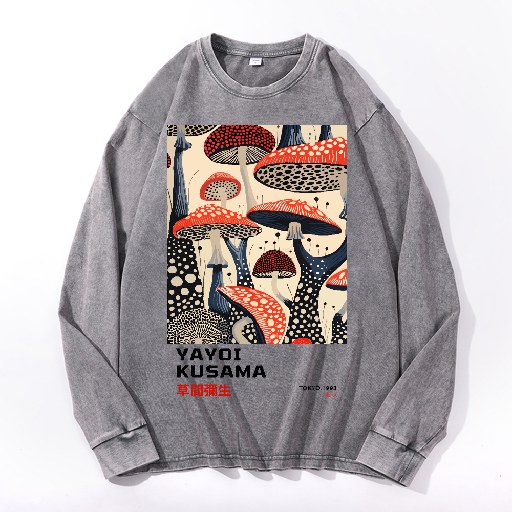 Yayoi Kusama Mushroom Vintage Cotton Wash Crewneck Sweatshirt