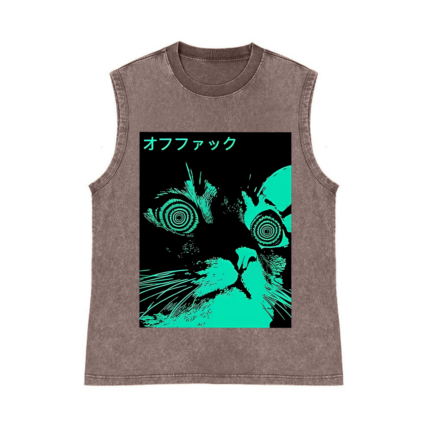 Enigmatic Cat Eyes Pure Cotton Wash-Dyed Sleeveless Tank Top